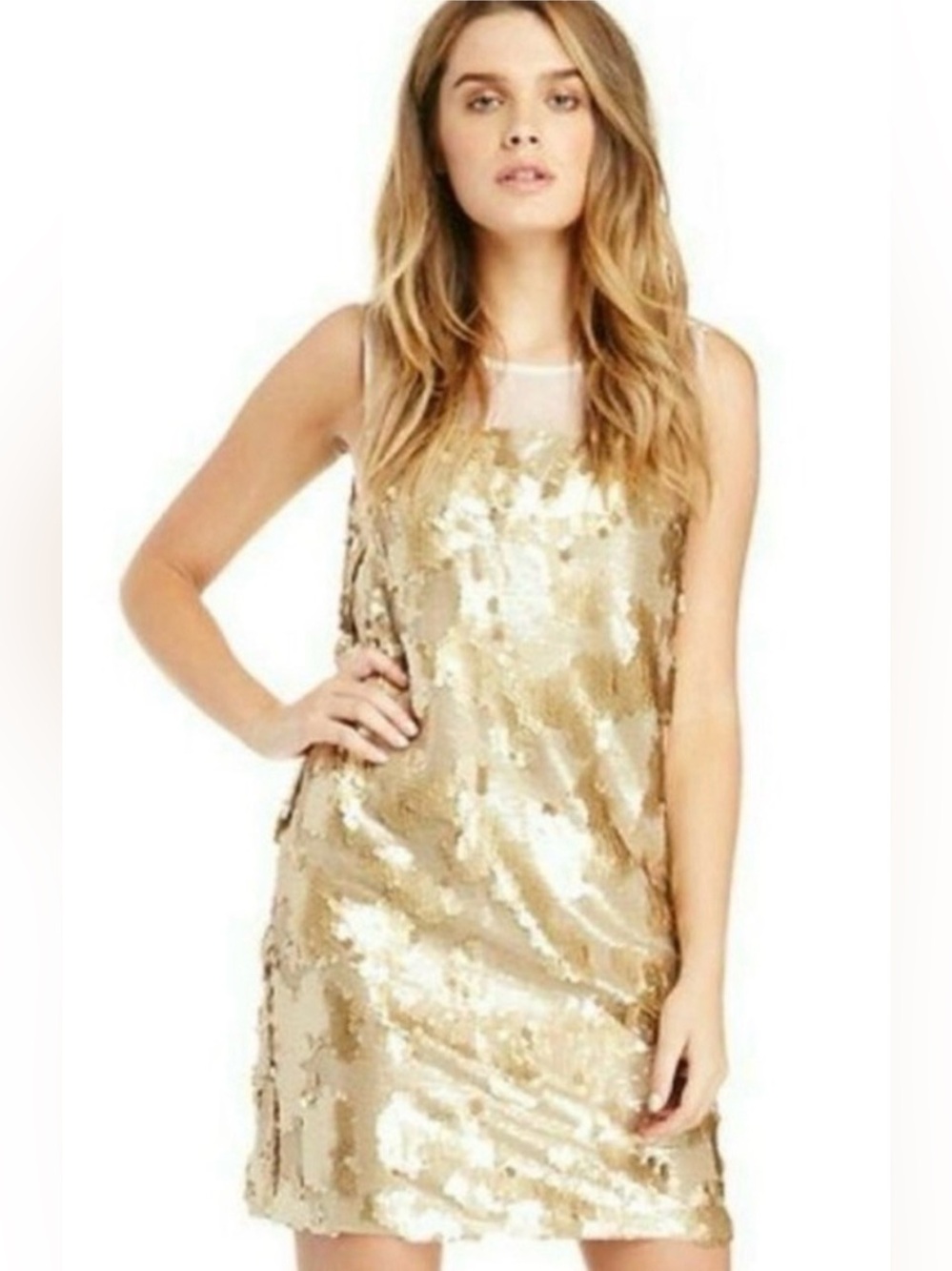 Aryn K Gold Sequin Sleeveless Mini Dress